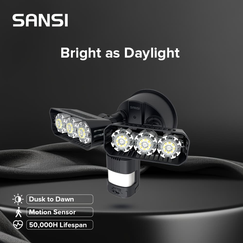 TEMU Sansi 27w 2700lm Led Motion Sensor Outdoor Floodlight, Security Light 5000k Dusk To Dawn Light, 320° Wide Angle , 4 For Outdoor Yard Driveway Black Bright Seires Wired Not Solar