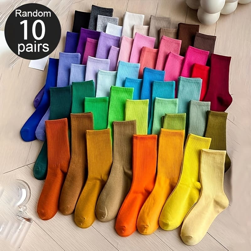 TEMU 10/20 Pairs Random Color , Breathable, Comfy Knee-length Socks - Fashion Trendy Solid Color Versatile Stockings For Women - Polyester Fabric, Mid , Perfect For Daily Wear