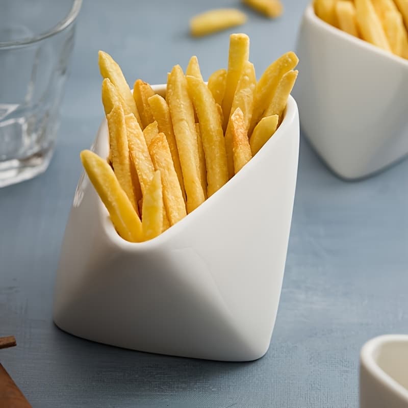 TEMU Creative Rolled Edge Ceramic Bowl, Three-dimensional And Beautiful, Used As A French Fry Cup, Cooking Bowl, Snack And Sauce Plate, Suitable For Families And Specialty Restaurants., Snack Plate