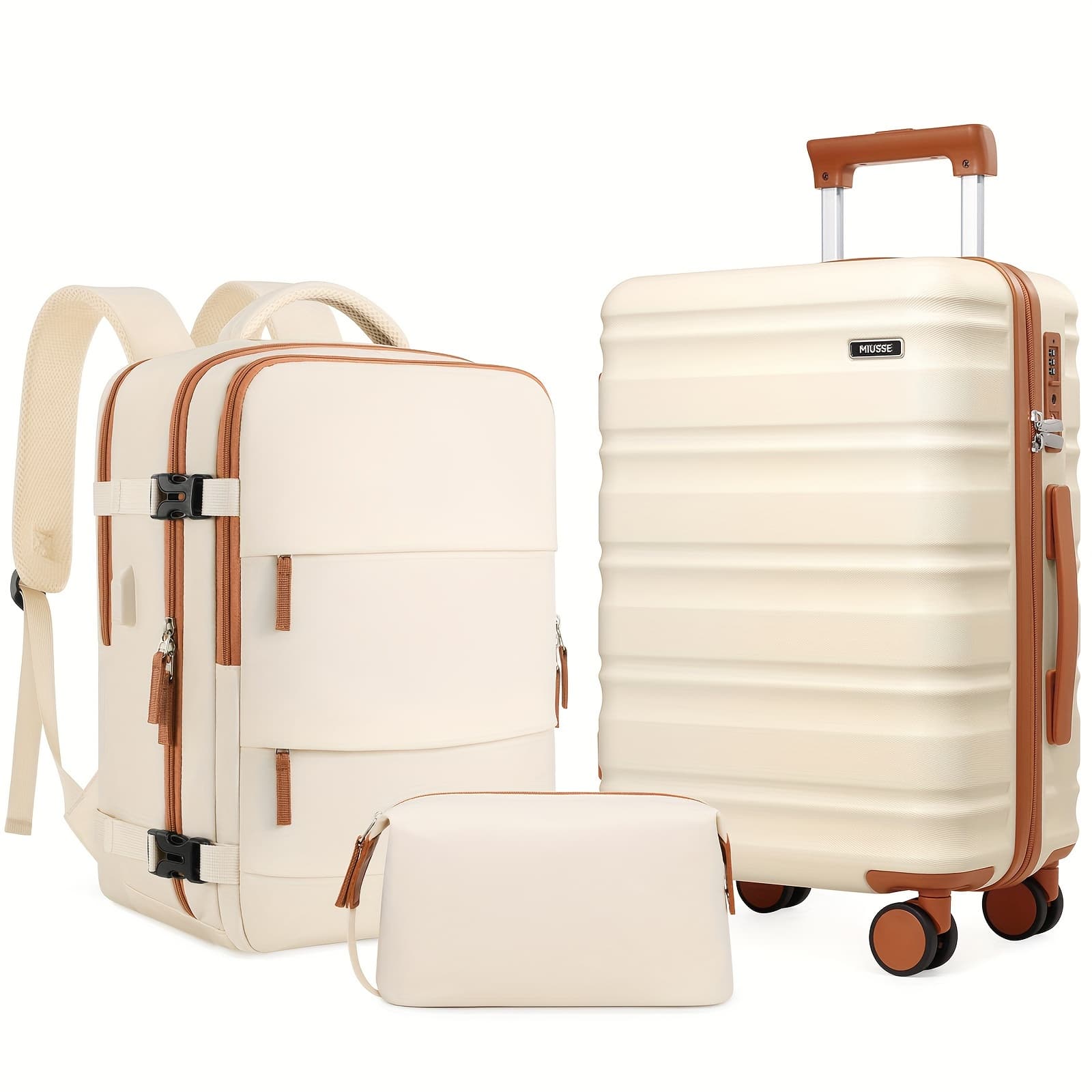 TEMU Suitcase Set 3pcs, 20in Carry On Luggage With Spinner Wheels Extension Handle, Pc Hard Shell Luggage Set, Suitcase With Fully Lined Interior