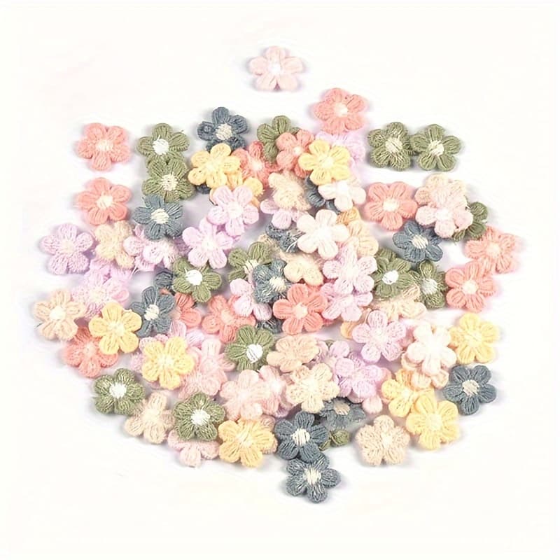 TEMU 50pcs Multicolor Five-petal Floral Lace Fabric Patches, 1.7cm Handmade Sew-on Appliques For , Hats, Scarves & Craft Decorations