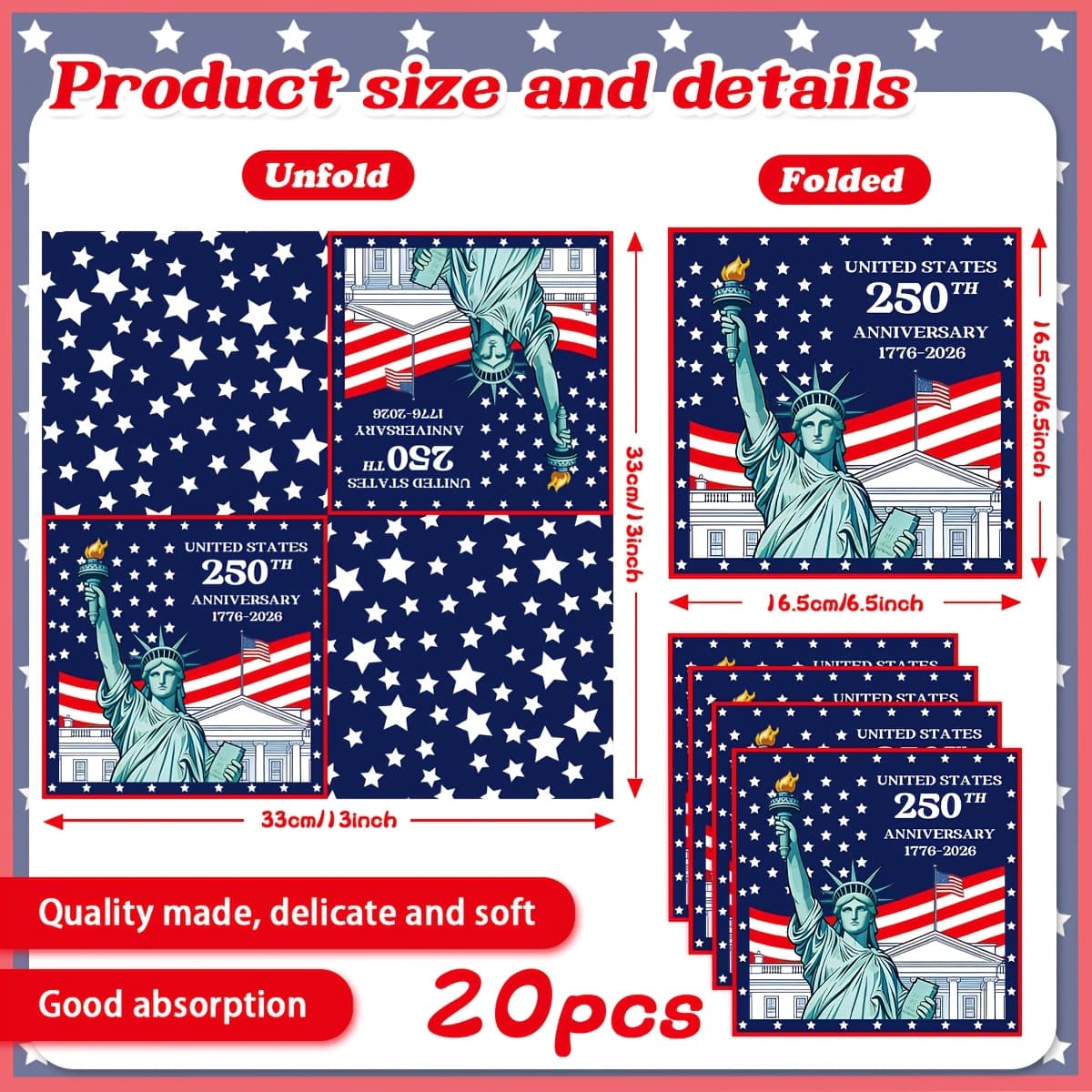 TEMU Day 250th Anniversary Themed Party Napkins, Dinner Napkins, Lunch Napkins, Suitable For , , Birthday Parties, And Table Decorations