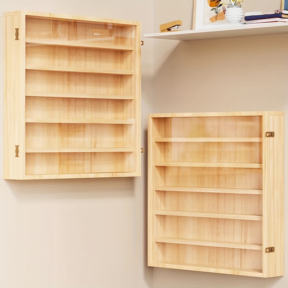 TEMU 6-layer Simple Solid Wood Wall-mounted Box, Floor-standing Or Wall-mounted, Transparent Storage Cabinet, Acrylic Doll Display Box, Wall-mounted Shelf, Space-saving Design