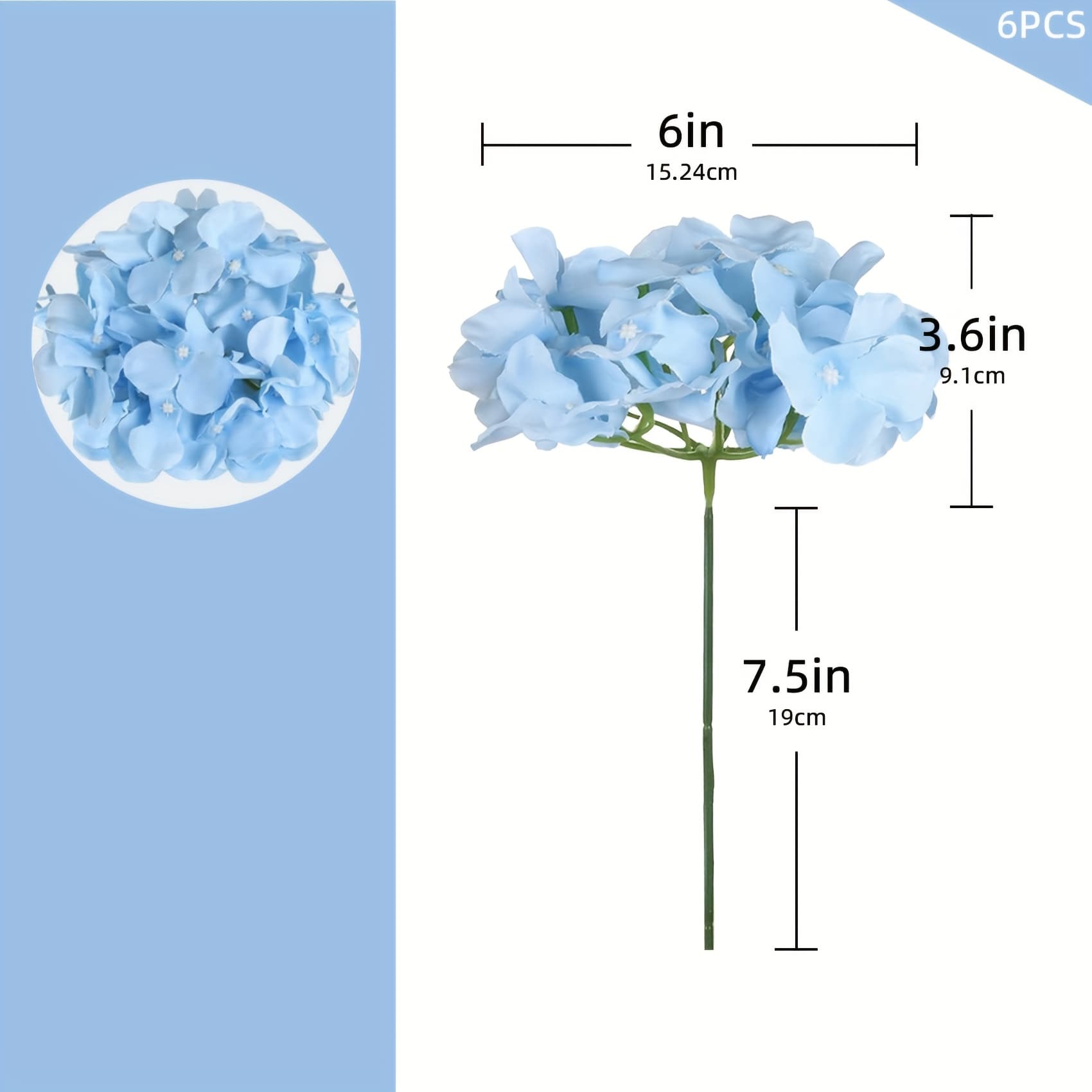 TEMU 6pcs Light Blue Artificial Hydrangea Flowers, Fake With Stems, Suitable For Diy, Vase Filler, Wedding Centerpiece Decorations, Indoor/outdoor Home Party Garden Shower Decor