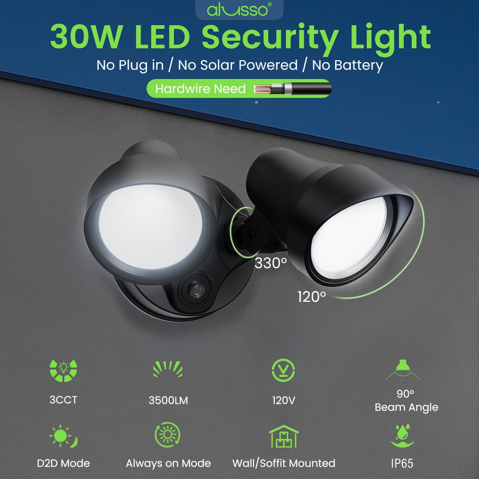 TEMU Alusso D2d Led Security Lights 3500lm Bright, 3000k/4000k/6000k 3cct, Dusk To Dawn, On Outdoor Lighting, 30w Flood Lights For House Garage Yard Walkway
