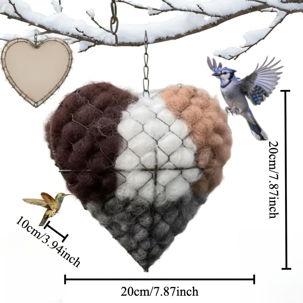 TEMU 1 Heart-shaped Hummingbird Nest | Handmade Fiber Bird Nest Heart-shaped, Including 2 Bags Of Nesting Materials, Winter Hummingbird Enthusiast Gift,