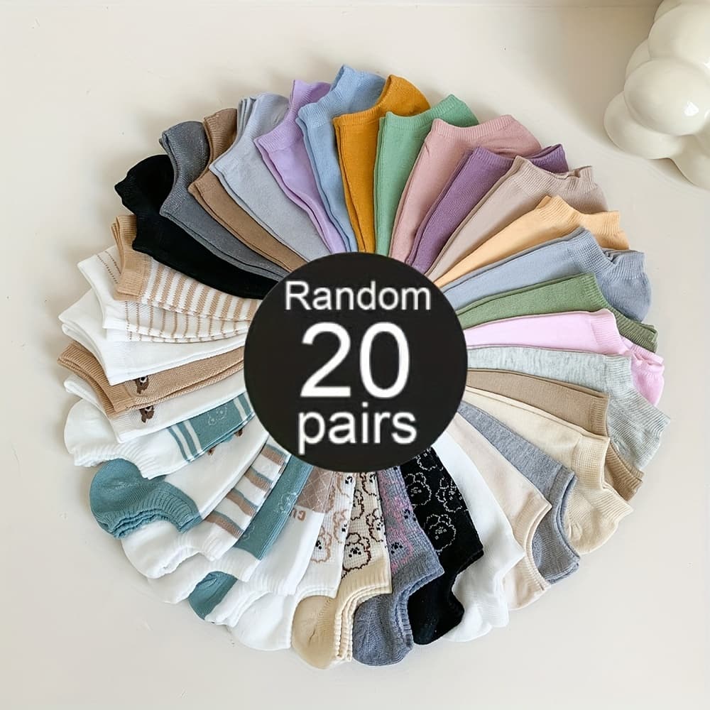 TEMU 20 Pairs Of Random Cartoon Pattern Cute Women's Socks, Soft, Sweat-absorbent, Breathable