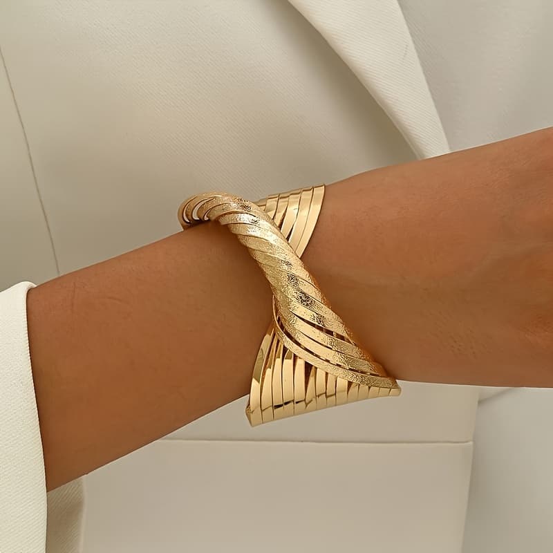 TEMU One-piece Matte Twisted Wide Bracelet Women's Gold-plated Bohemian Stacking Additions Unisex Minimalist Party Jewelry