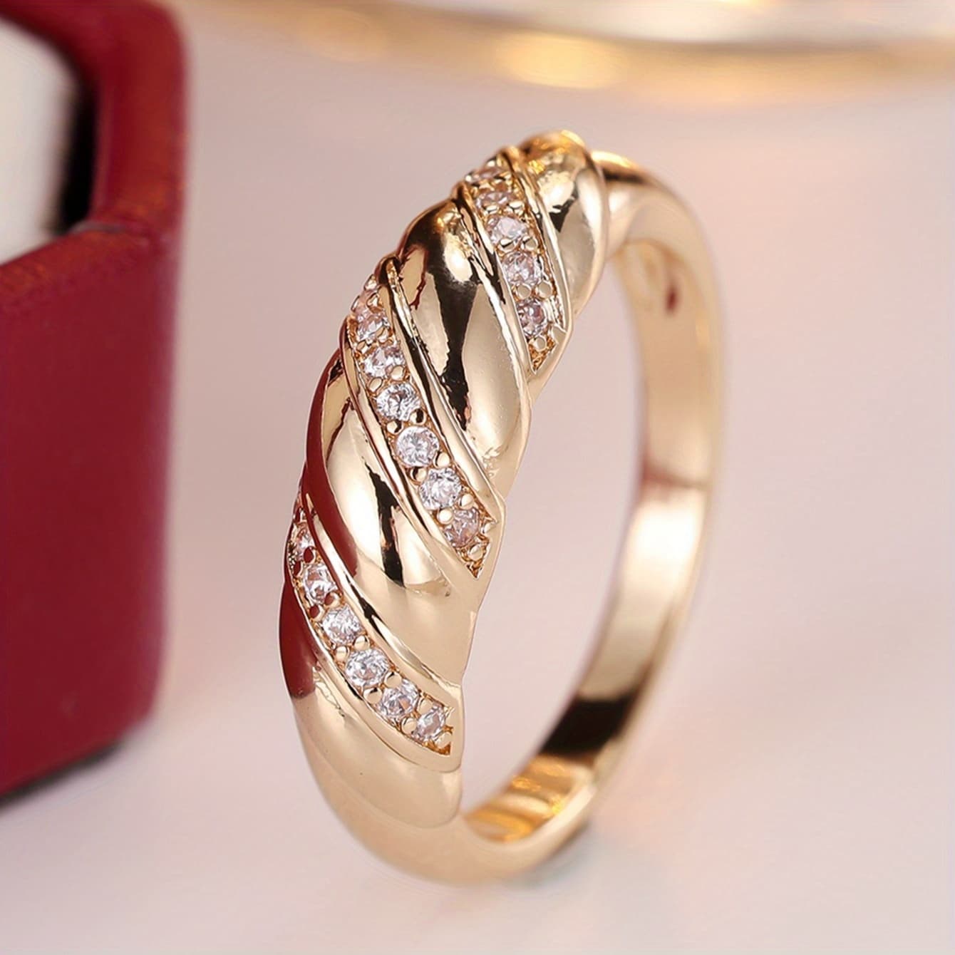 TEMU Angol Fashionable Baguette Cut Pebble Ring, Classic Twisted White Synthetic Synthetic Cubic Zirconiaia Unisex Engagement Ring, Men's And Women's Vintage Wedding Accessory