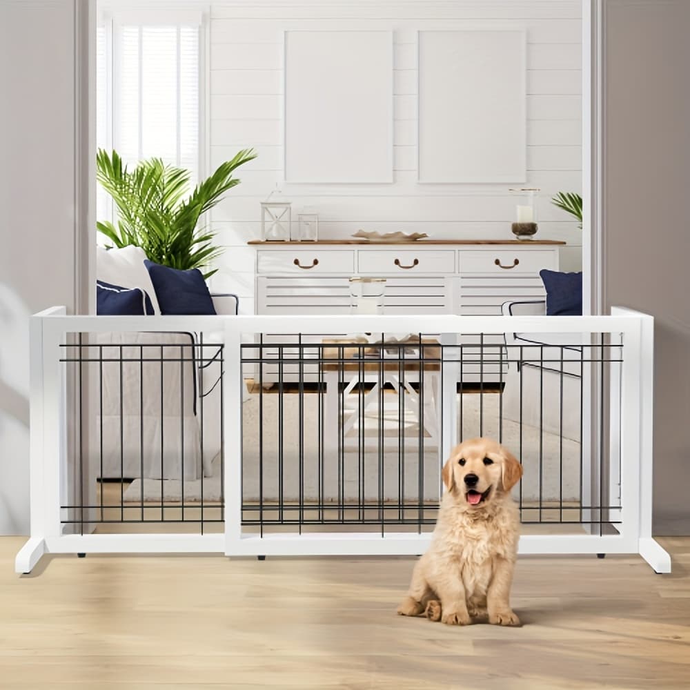 TEMU Bonnest Freestanding Pet Fence, Solid Wood Frame Dog Gate, Width Adjustment Pet Gate, No-assembly For Indoor And Outdoor, For Balcony, Doorways And Stairs, 4pcs, 21'' Height