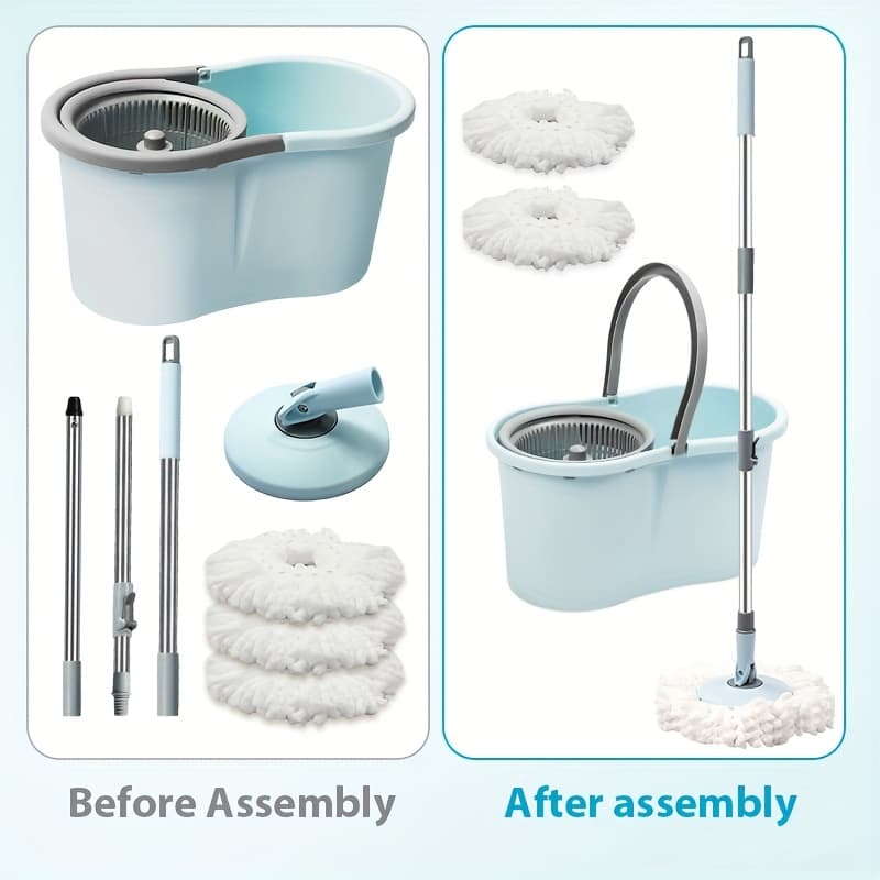 TEMU Mop And Bucket Set, Mop And Bucket With Wringer Set And 3 Microfiber Mop Refills, 50" Extended Handle Spinning Mop For Floor Cleaning