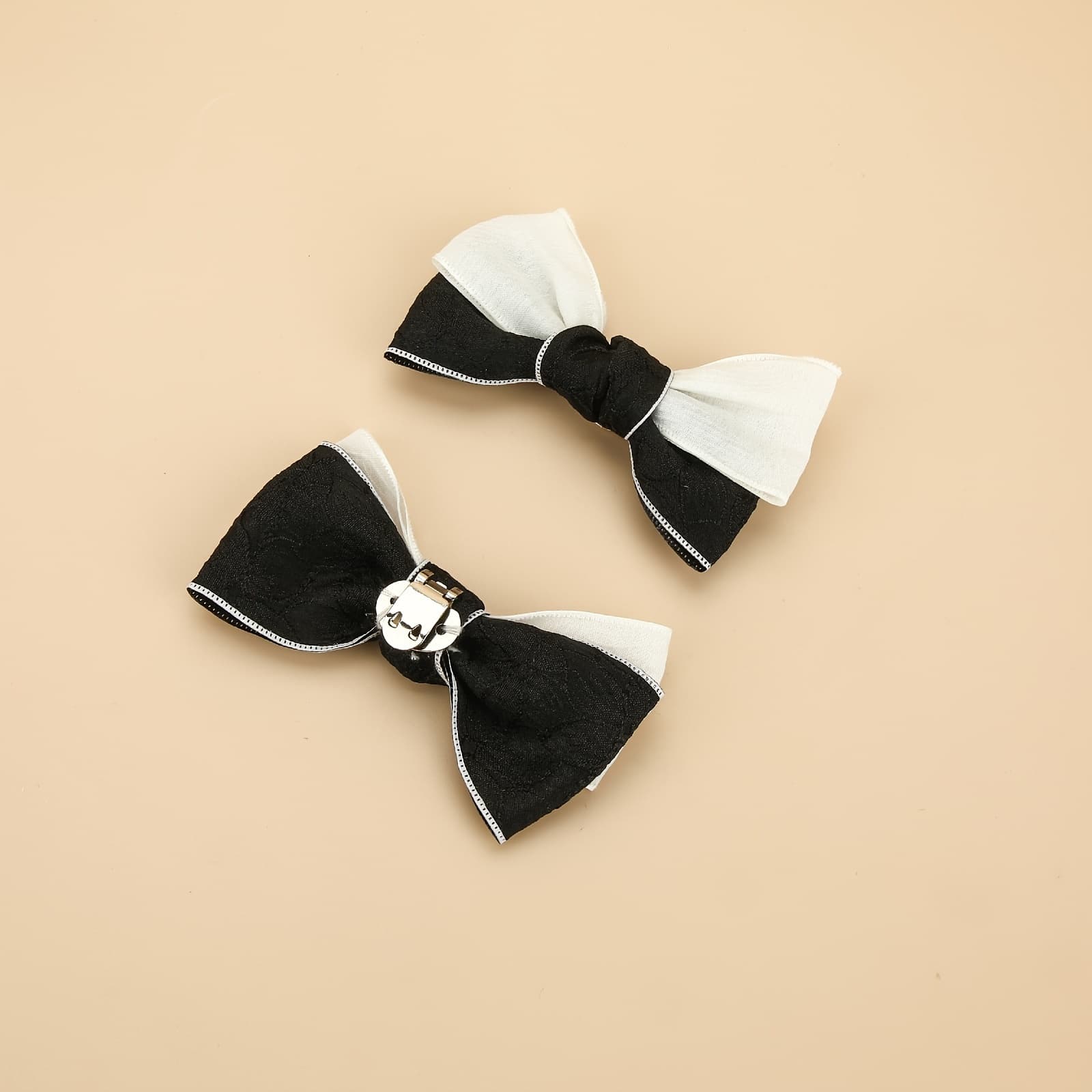 TEMU 2-pack Korean Princess Cute Shoe Clips, Black And White Dual-color Fabric Design With Bow, High-end Elegant New Shoe Buckles
