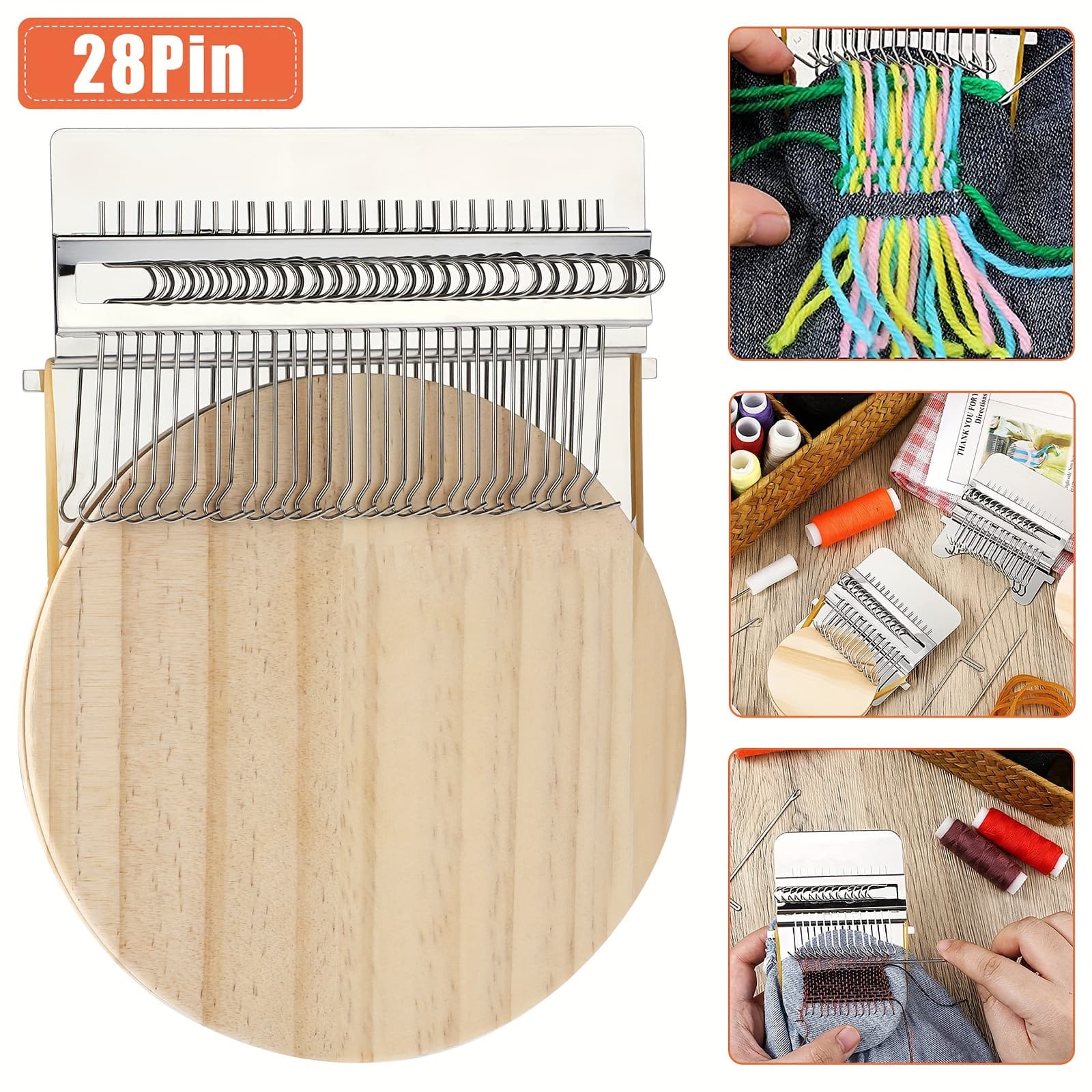 TEMU Portable , Diy Textile Tool For Mending And Weaving, 28 Hooks Compact Loom, Sewing Beading Kit For Beginners