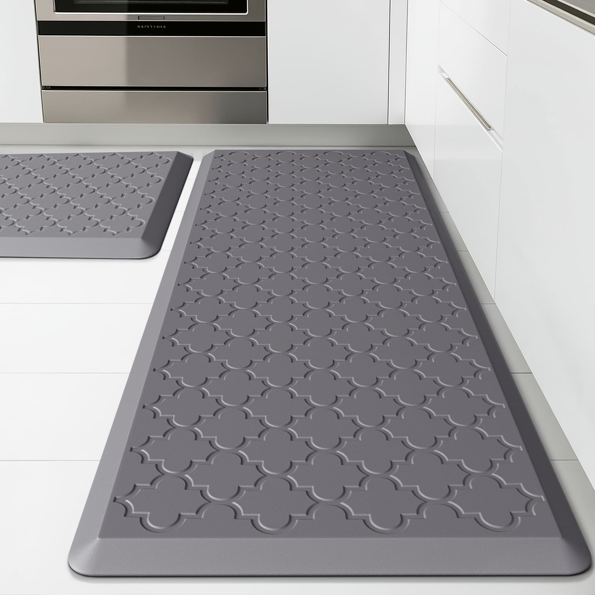 TEMU [non-slip Kitchen Mats] 2pcs Non-slip Cushioned Kitchen Mats For Floor | Anti Fatigue Mats For Standing, Office, Sink, Laundry - Grey