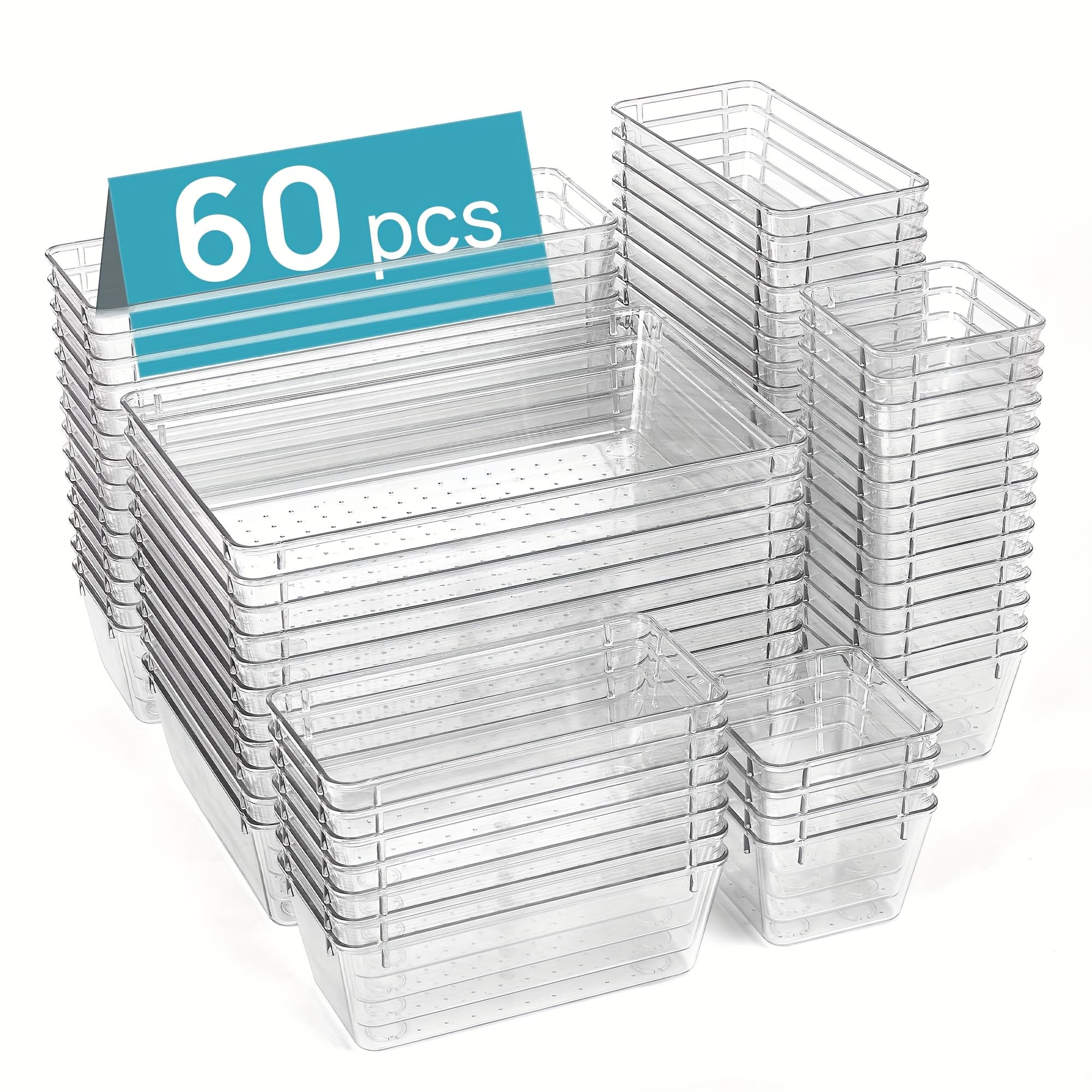 TEMU 60pcs Table And Drawer Storage, Office Storage And Organization Drawer, 4-size Desk Organiser Drawers, Clear Plastic Storage Bins For Office, Desk & Drawer Organizer For Home Storage