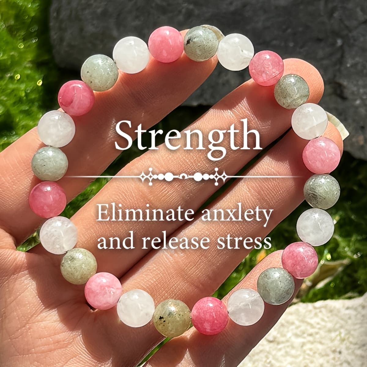 TEMU Bracelet For And Strength - Featuring Pink And Grey Beads, It Offers Of , Fortune, And - A Perfect Gift And Stress-relief Accessory