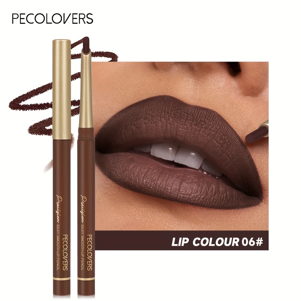 TEMU Matte Lip Liner Pencil - 6 Colors, Design, Waterproof, Natural Lasting, Nude Brown, Lip Contour Makeup