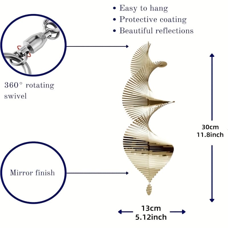 TEMU 1pc Spiral Metal Stainless Steel Golden Fishbone 3d Wind Chime Wind Spinner Garden Decorative Hanging Ornament