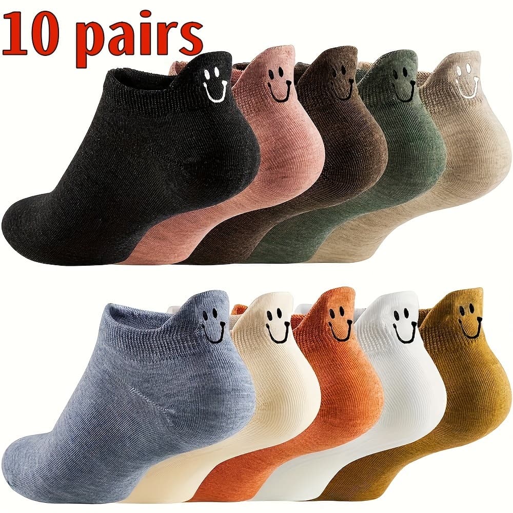 TEMU 10 Pairs Of Stylish Embroidered Ankle Socks - Soft & Breathable, Low Cut Design For Women - Comfy Casual Attire, Assorted Patterns,