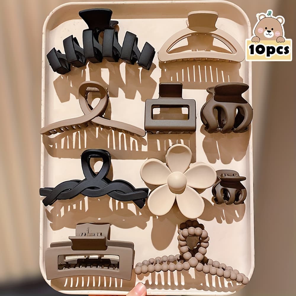 TEMU 10pcs Multicolor Retro Hair Claw Set - Perfect Gift For Women, Essential Travel Accessory
