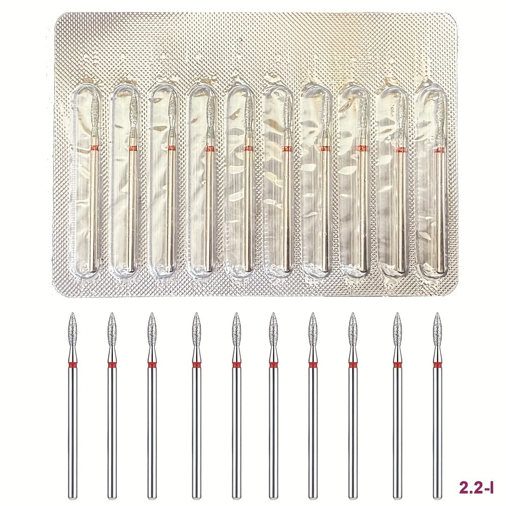 TEMU Set Of 10 Diamond-shaped Cuticle Drill Bits Featuring A Flame Design, Compatible With 3/32'' Electric Nail Files - , Precise Tools For Manicure And Pedicure With Red Highlights