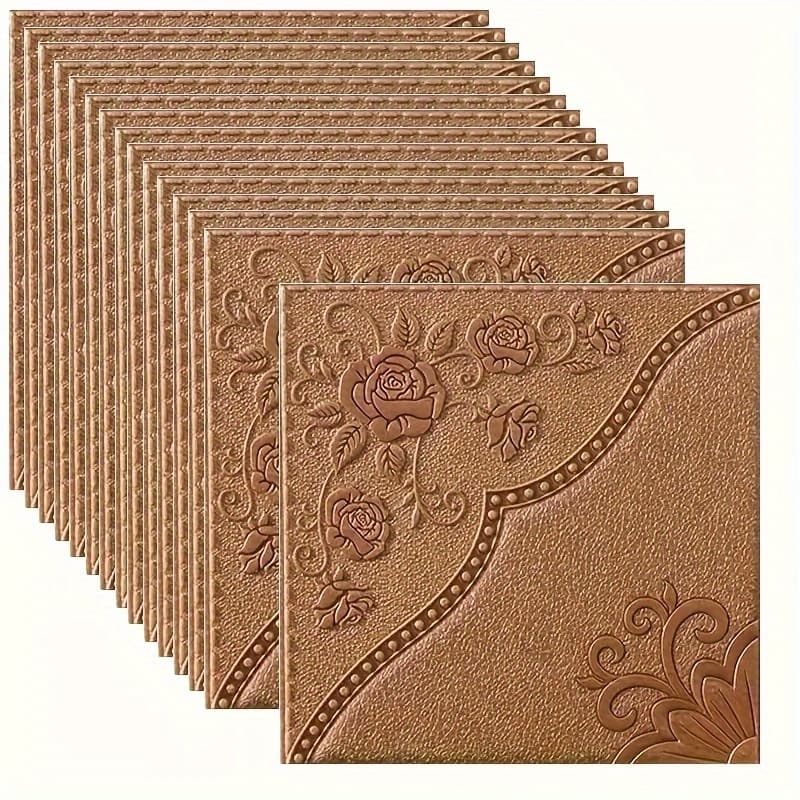 TEMU 20pcs 3d Floral Pattern Wall Tile Stickers, Self-adhesive Ceiling Stickers, Easy To Apply And Remove, Easy To Clean And Cut , For Room Bathroom Hallway, 13.78 X 13.78 Inches