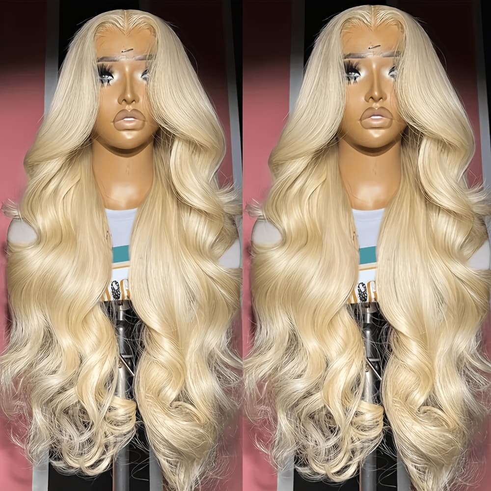 TEMU Luxurious Long Blonde Curly Lace Front Wig For Women - Glueless, Pre- Hairline, High-density 180% Synthetic Hair, Versatile For Daily Use & Special Occasions, 613 Color, Hair Wig