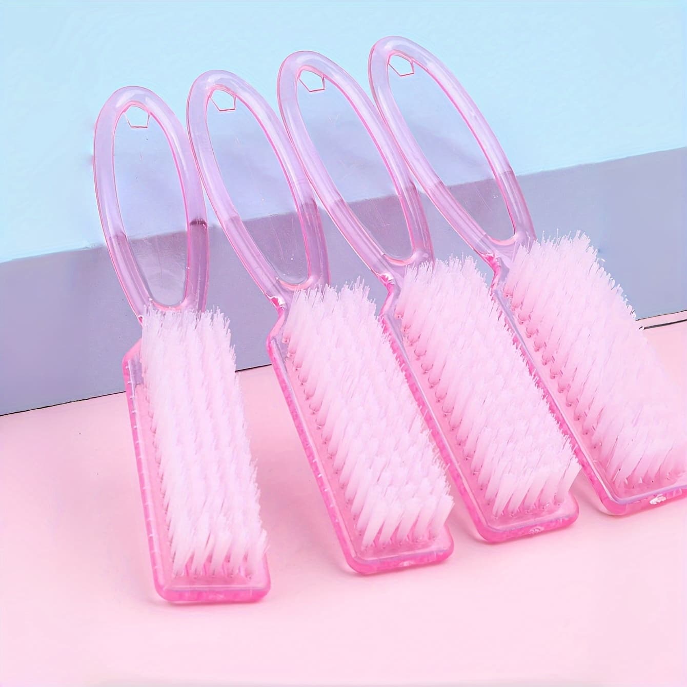TEMU 4pcs Long-handled Nail Art Cleaning And Brushing And Multifunctional Tool Brush - Pink Long Handle Fingernail Cleaner Manicure Tools Scrubbing Brush
