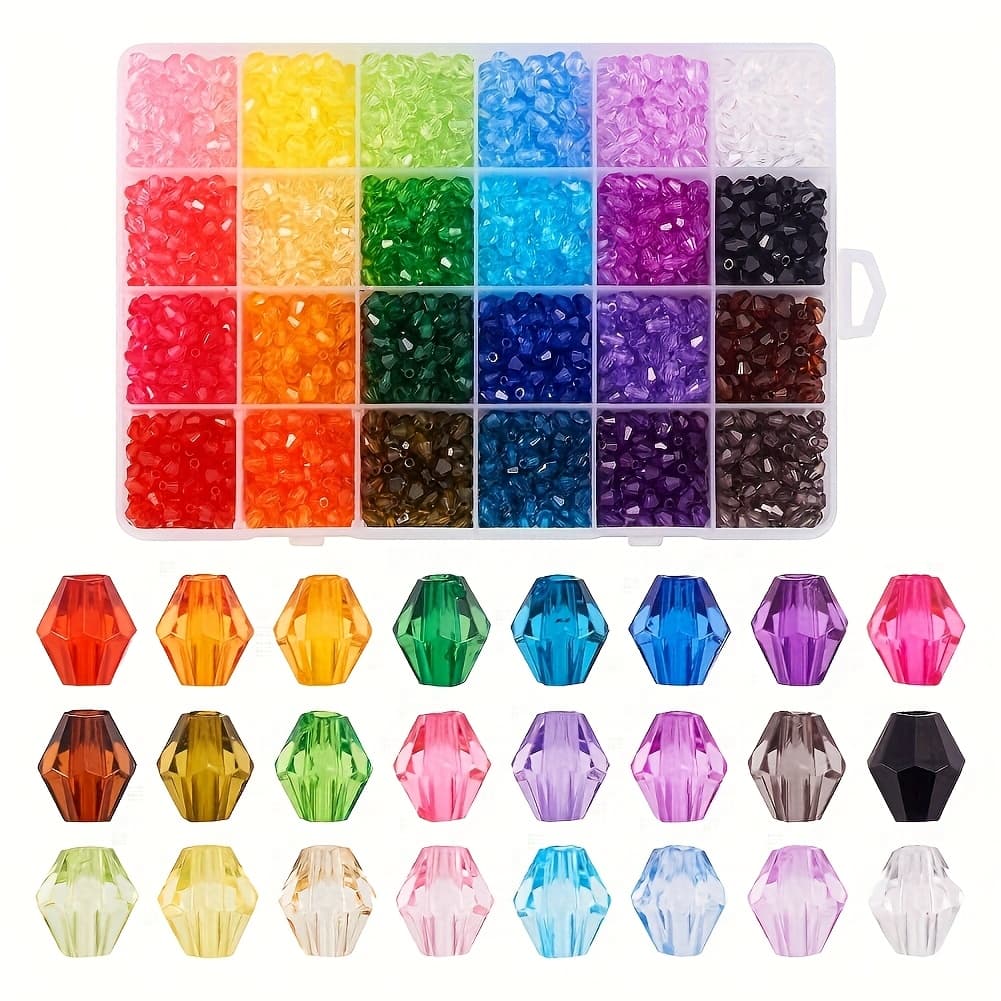 TEMU About 2400pcs/box Transparent Acrylic Beads, Bicone, Mixed Color, 6x5.5mm, Hole: 1-2mm, Jewelry Making Kits