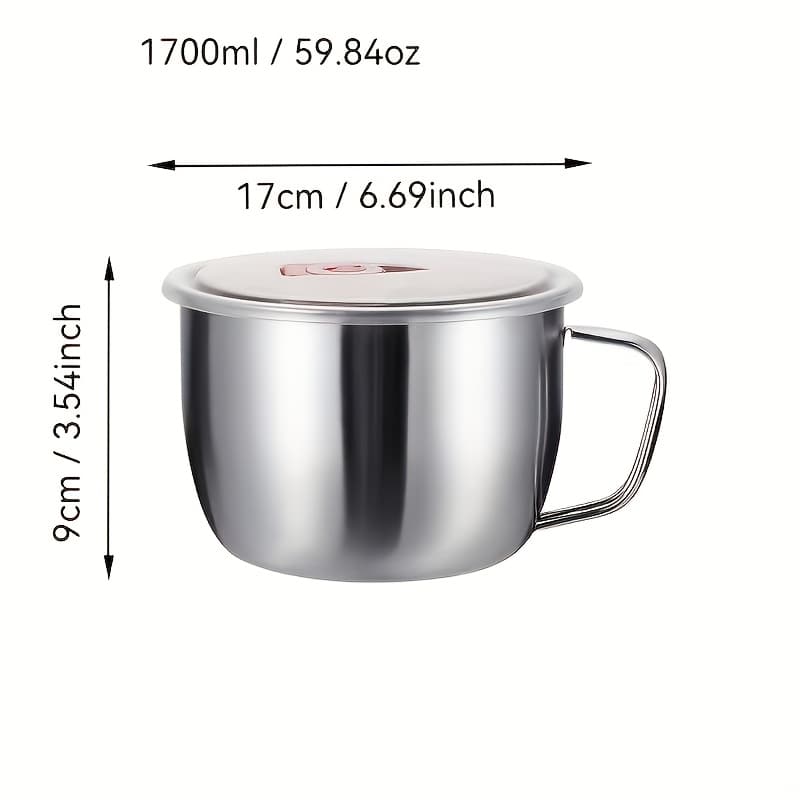TEMU 1 Set Of Stainless Steel Instant Noodle Bowl With Lid, , -keeping Bowl, Portable Rice Bowl, Kitchen Food Storage Bowl, Outdoor Stainless Steel Bowl