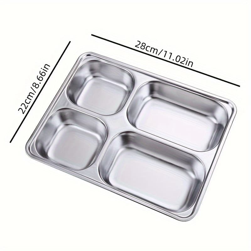 TEMU 1pc 4/5 Grid Stainless Steel , School Student Compartment Plate, Thickened Canteen Divided Plate, Large Adult Plate, Meal Serving Plate