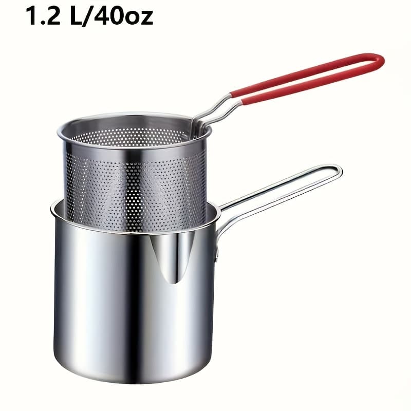 TEMU Stainless Steel Fryer, Suitable For , Taro Balls, , Beef Balls, Hot Milk, Hot Soup. Household Small Frying Pan Small Frying Skewer With Filter Induction Mini Oil Saving Small Frying Pan