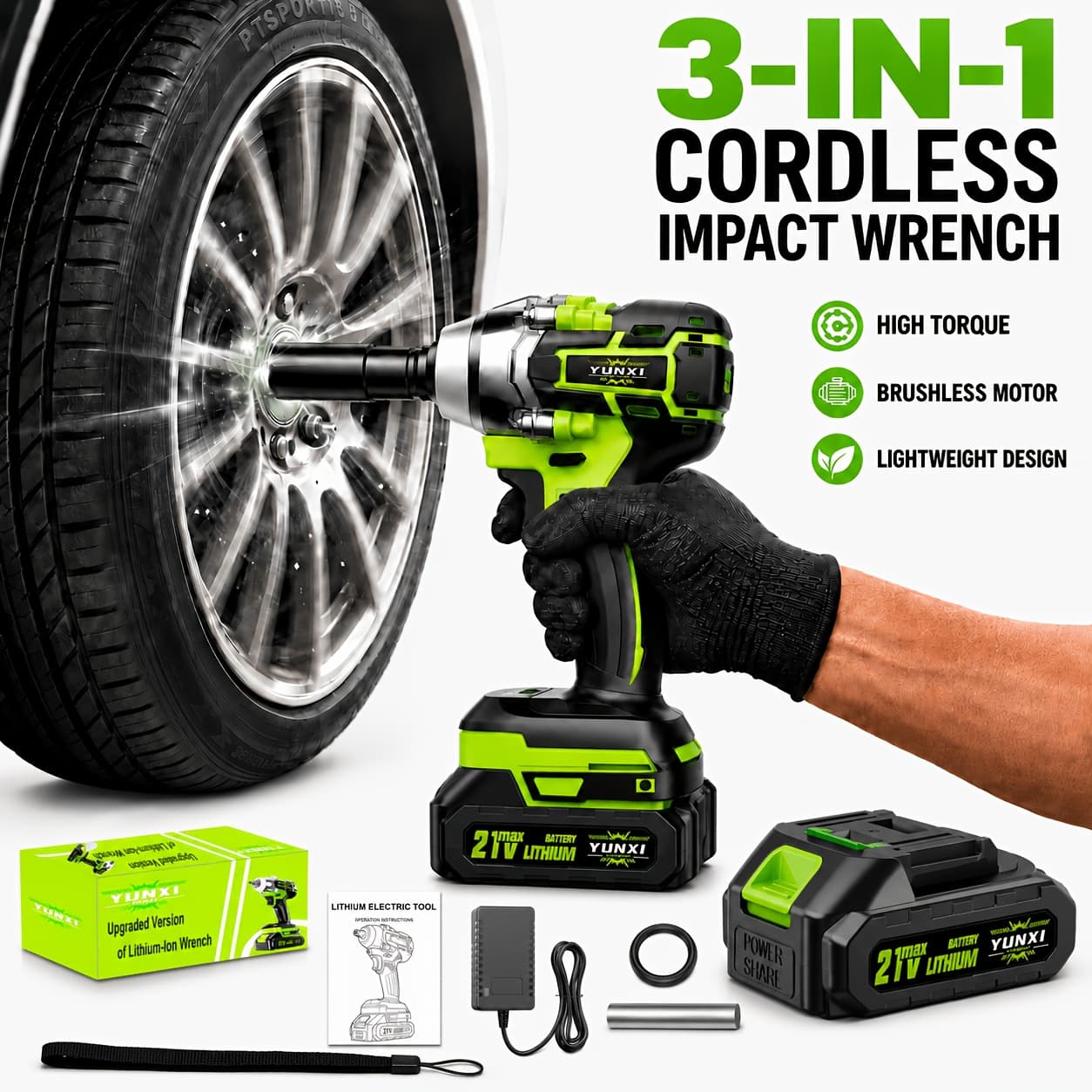 TEMU 21v Impact Wrench Set | 21v Brushless Motor | Household/ /truck Tire Disassembly And Assembly | With 5 Sockets+optional Portable Toolbox, Sturdy And Durable