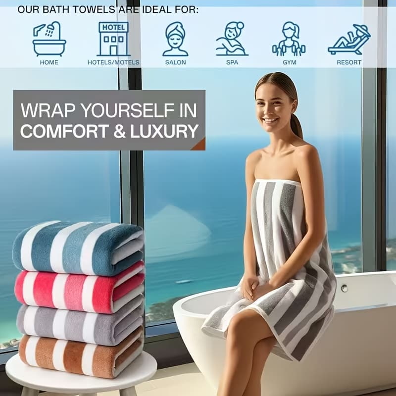 TEMU 4pcs Striped Luxury Household Bath Towel Set, Drying Household Large Bath Towel, Suitable For Bath, Bath, Home Use, Bathroom Cleaning Towel, Bathroom Accessories, Holiday Gifts