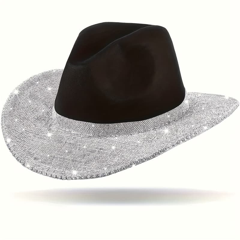 TEMU [sparkling Brim] Bride Party Cowboy Hat | Wide Brim Western Jazz Rock Hat | Must-have For Weddings & Cosplay | Decor | Premium Felt Fashion Hat, Cowboy Hat, Hats For Ladies