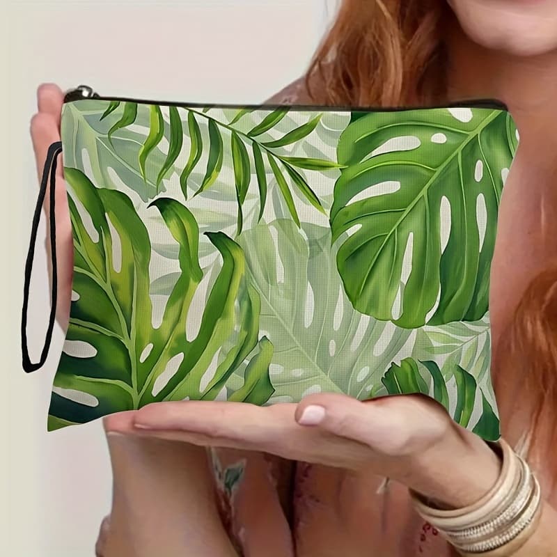 TEMU 1pc Ladies Cosmetic Bag, Green Cosmetic Bag, Very Suitable For Holiday Travel, Convenient Zipper Bag, For Girls, 6.7inch X 9.9inch