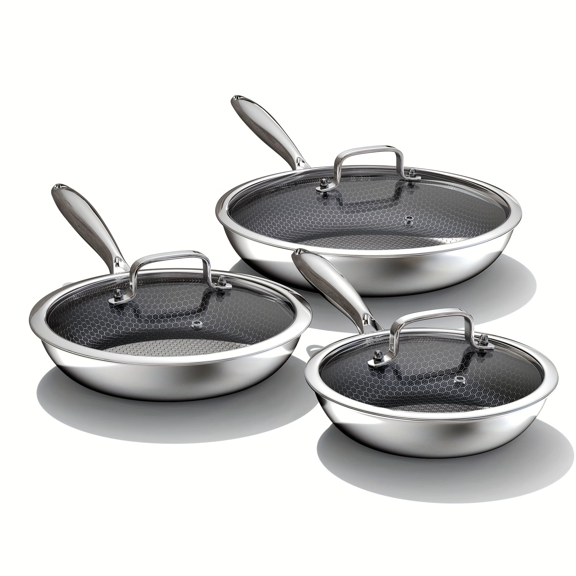 TEMU Advanced Nonstick Ceramic Cookware Set - Hybrid Tech, 8, 10, 12 Inch Frying Pans With Lids, -free, Compatible With All Cooktops