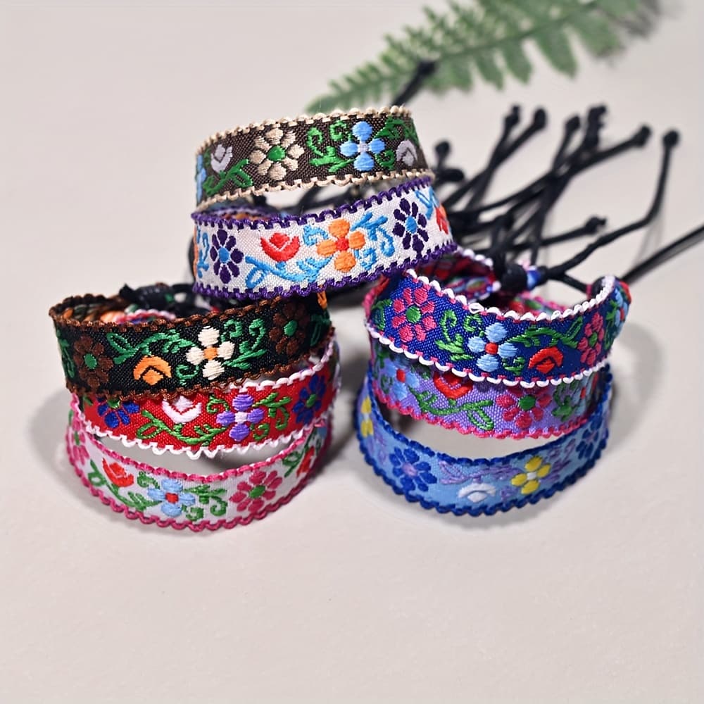 TEMU 8pcs Boho Chic Handmade Floral Weave Charm Bracelets For Women - Versatile Daily Wear Jewelry Accessories