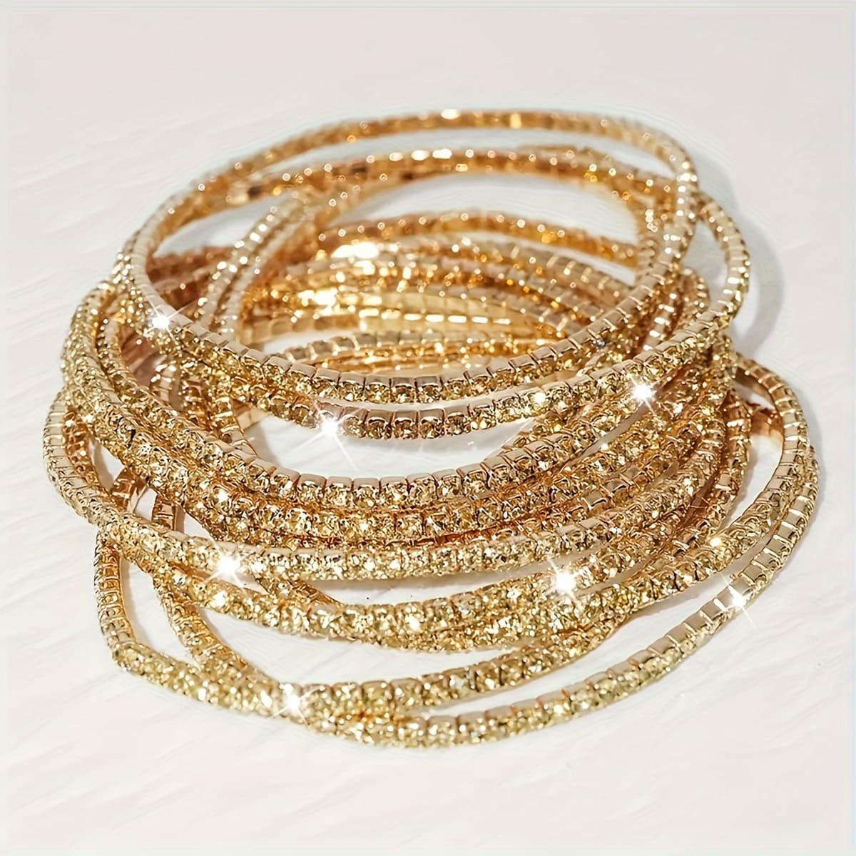 TEMU 12pcs Set Of Sparkling Tennis Bracelets - Stretchy, Elegant & Versatile For Casual Attire Or Parties