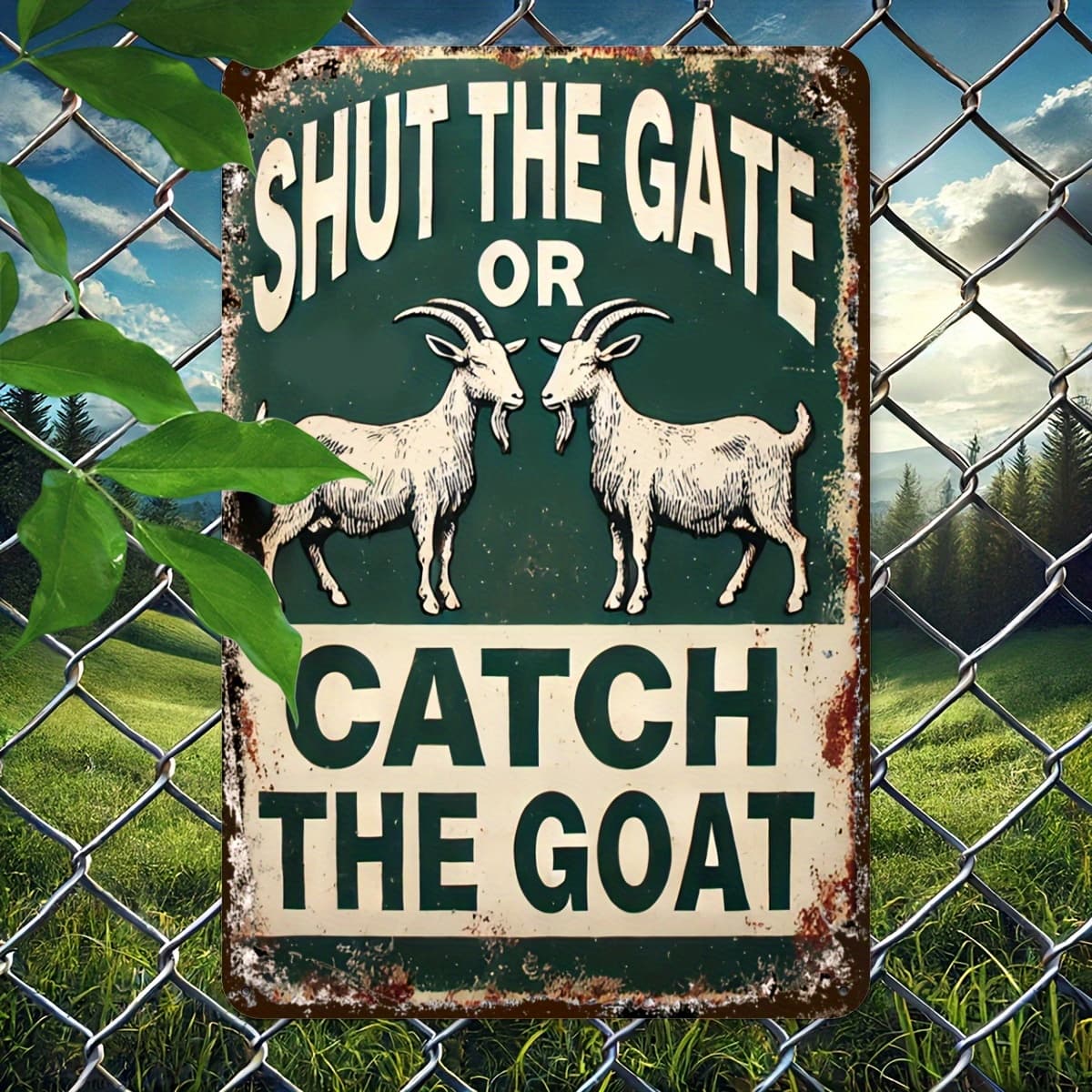 TEMU Vintage Aluminum Sign "shut Or Catch Goat" - Rustic Wall Decor For Home, Room, Restaurant, Bar, Cafe, Garage - Novelty Farmhouse Artwork, Pack Of 1, 7.87x11.81inch