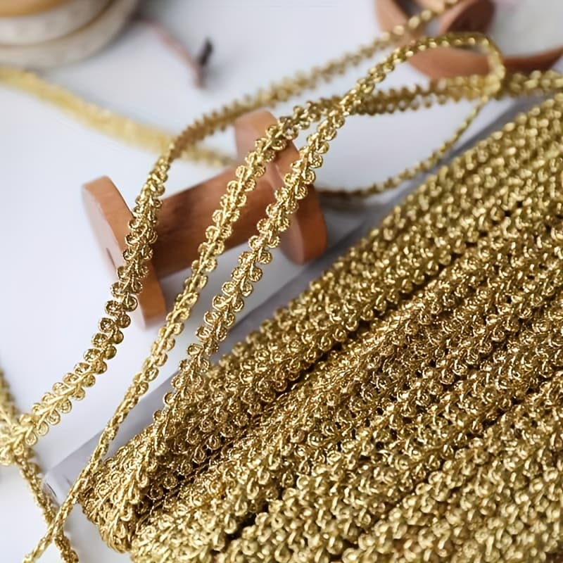 TEMU 5 Yards Wave Lace Trim, 1cm Width, Fashion Apparel Decoration Accessory, Sewing Craft Supplies, Golden Color, Elegant And Stylish Design