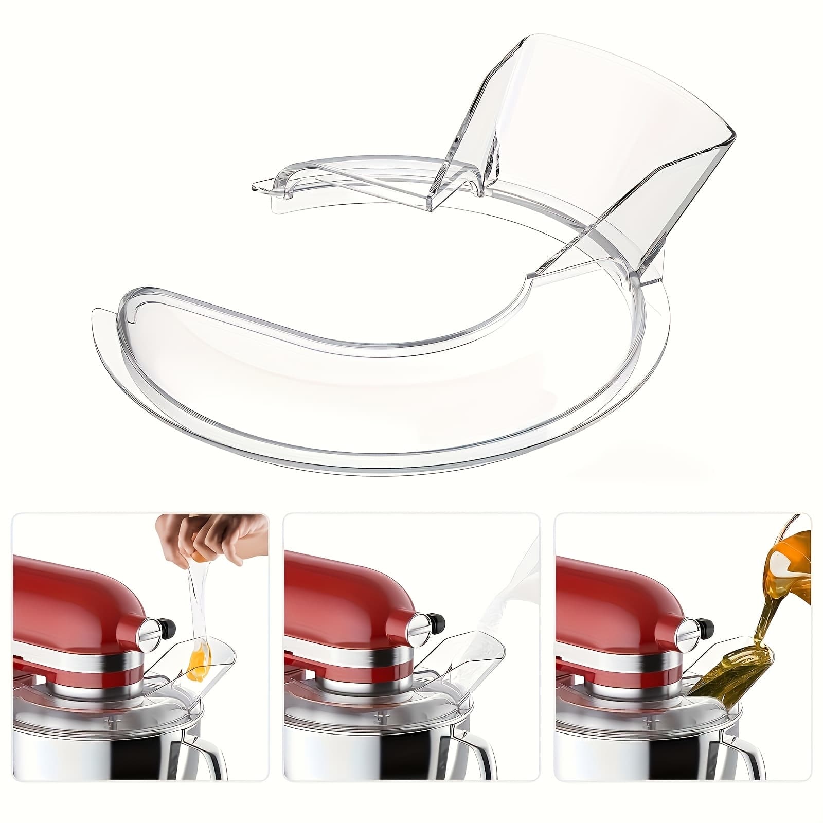 TEMU 1pc Precision Pouring Shield For Ka 4.5 And 5 Quart Tilt-head Stand Mixers, Clear Splatter Guard Perfect For Ka Stainless Steel Bowl, Safe To Clean, Essential Kitchenware
