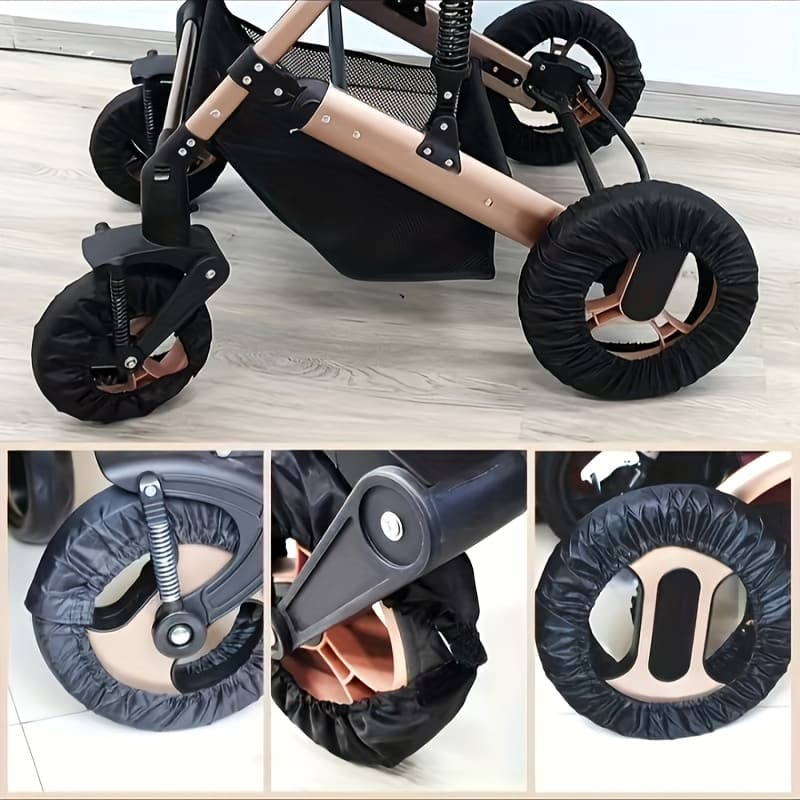 TEMU 4pcs Young Stroller Wheel Covers, Polyester Dust And Dust Resistant, Easy To Entrance Use - Ideal Thanksgiving And Christmas Gift, Outdoor Return, Dust Resistant