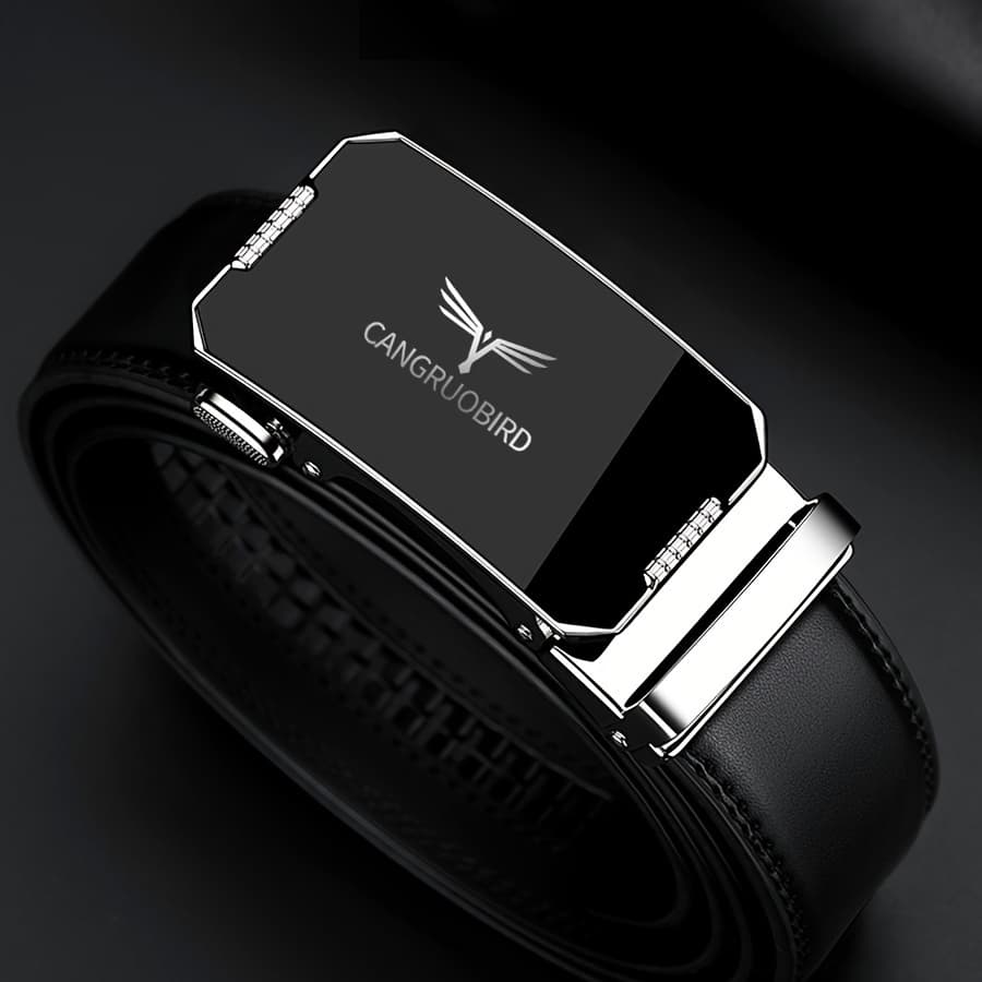 TEMU 1pc Men's Adjustable Automatic Belt - Sleek Black Belt, Alloy , Stylish For Business & Casual Attire
