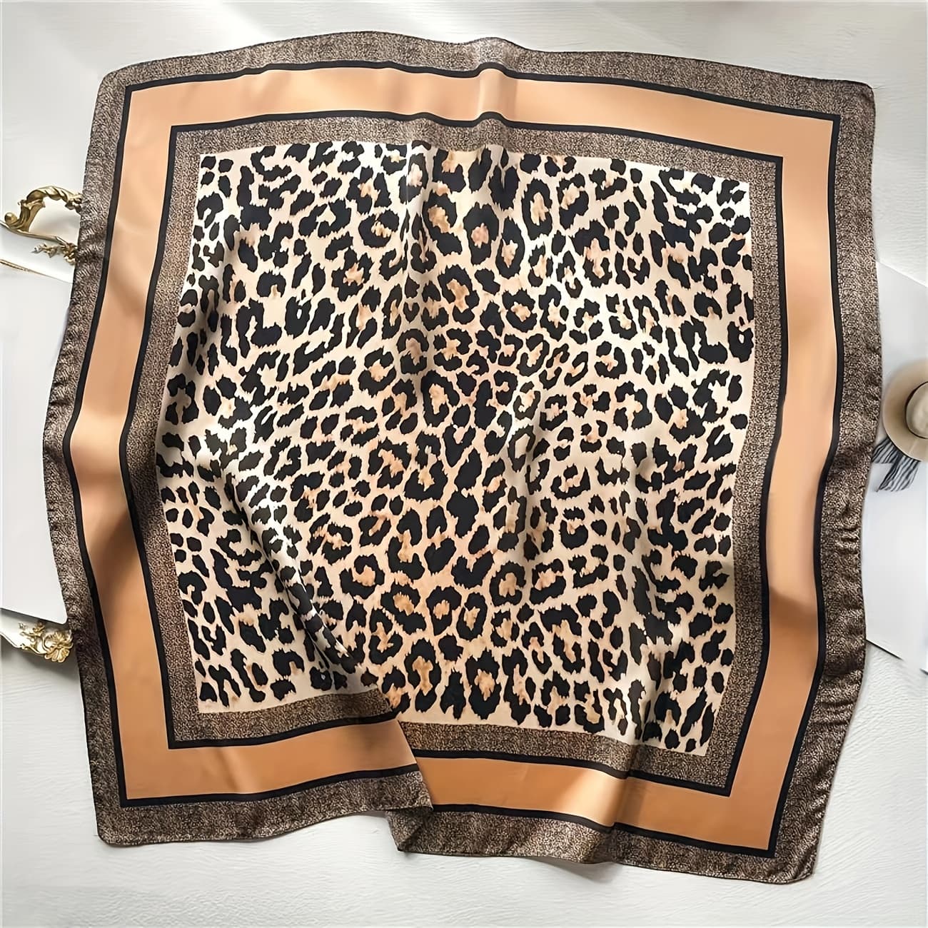 TEMU Classic Leopard Print Women' Scarf, Multi-functional Use, Satin Y Material, Suitable For Daily Wear, Fashionable Accessory