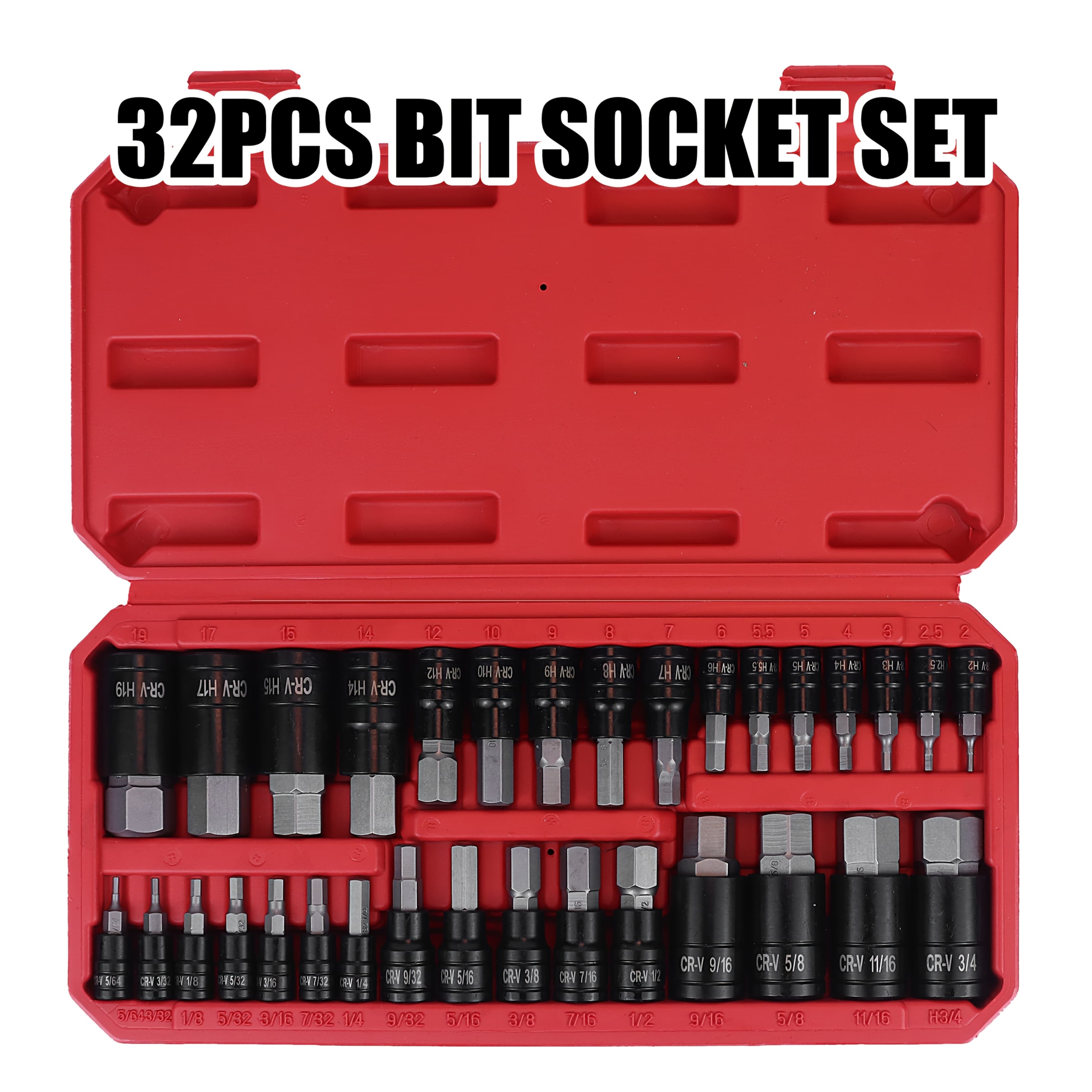 TEMU 32pcs Seketman Hex Bit Socket Set, 1/4", 3/8"&inch Drive Set, Metric And Sae Size, By S2 Steel, Socket Made By Cr-, Phosphate Surface Finishing, Complete Bits Set For Home Improvement And Diy
