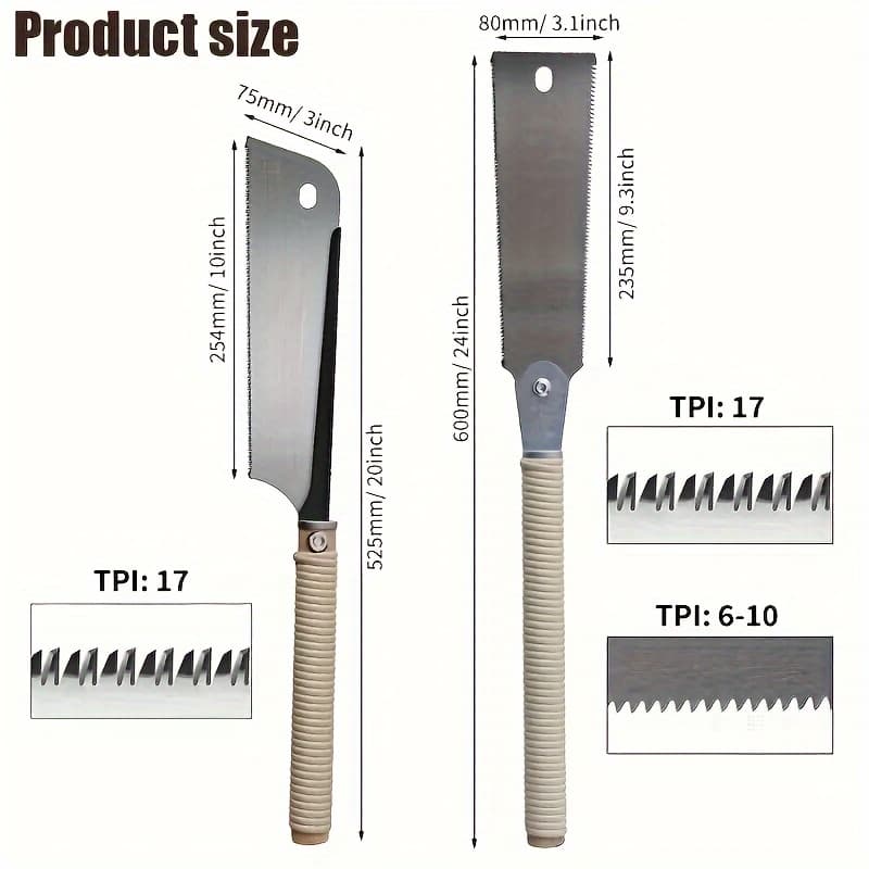 TEMU A Set Of 2 Japanese Saws: 24-inch Double-sided Saw With 6/17 Teeth/inch, And 20-inch Single-sided Saw With 17 Teeth/inch, Steel Body And Flexible Saw Blade, Suitable For Woodworking And Diy.