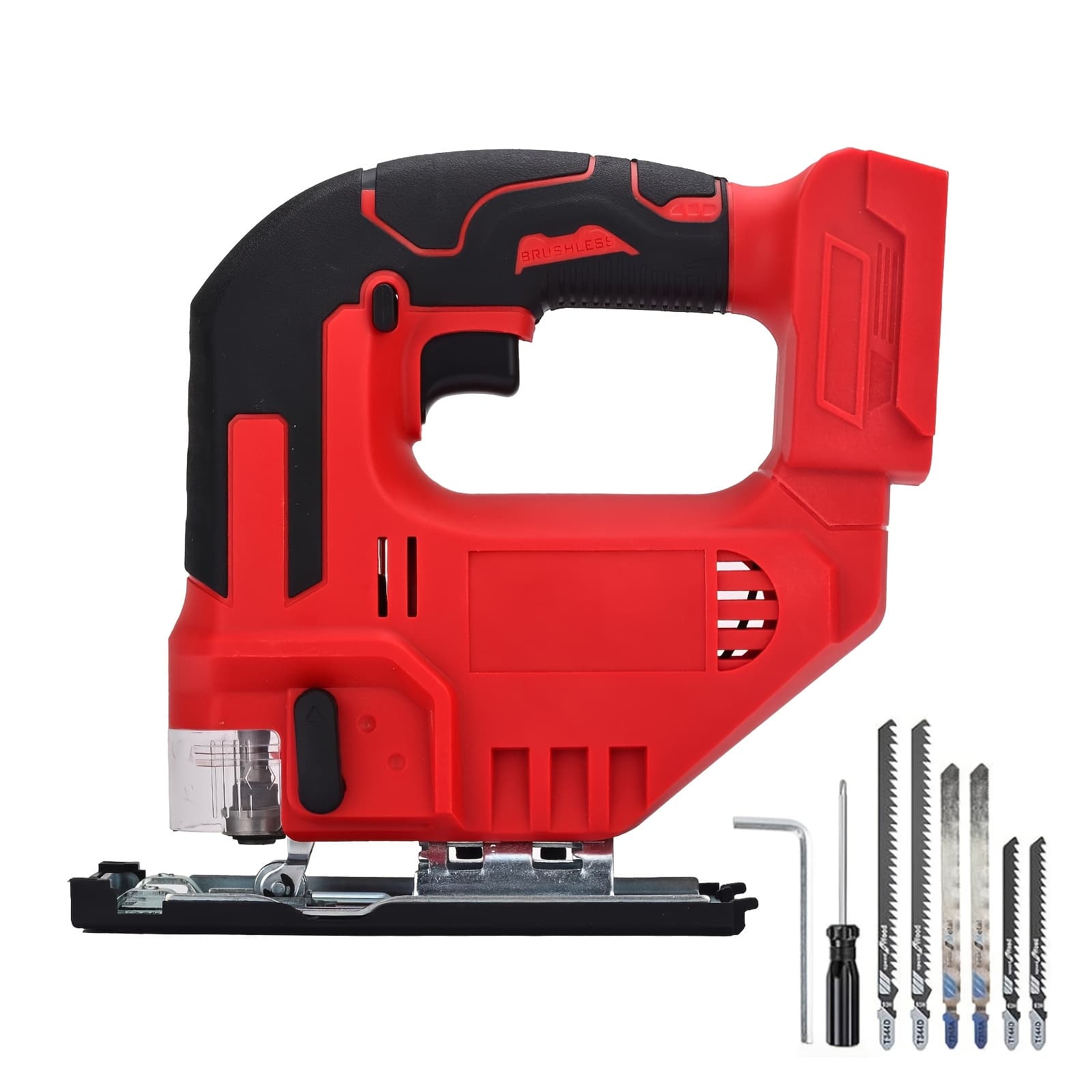 TEMU Cordless Jigsaw Tool, Brushless Motor, Variable Speed, Angle (0°-45°), Led Light, With 3-position Rail Setting For , , Circles, And Cutting (no Battery).