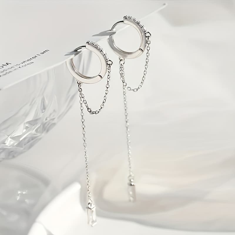 TEMU Earrings For Women Fashion Shiny Synthetic Zirconia Tassel Round Beads Long Drop Earrings For Women Personalized Hip Hop Fashion Tassel Earrings Party Wedding Jewelry