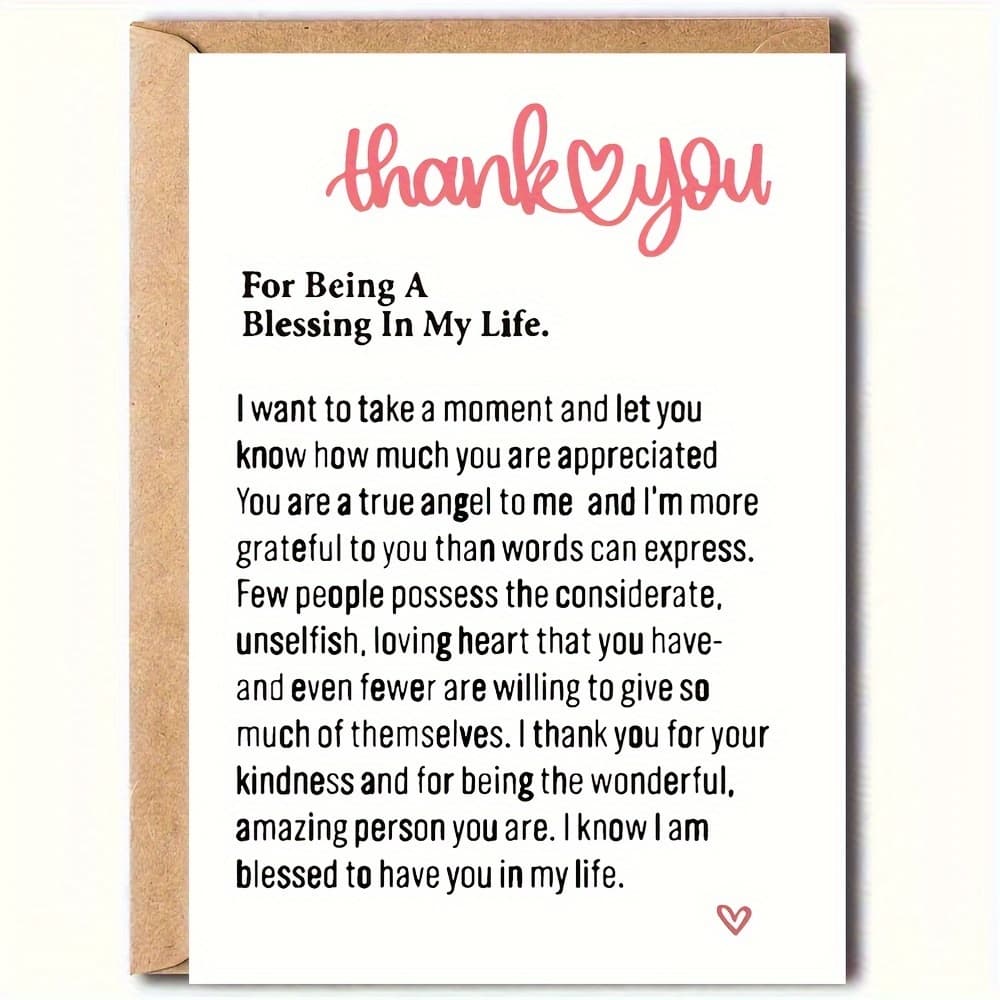 TEMU Personalized Heart Pattern Thank You Card With Envelope, Fantasy Theme, Paper Material, Suitable For Thanksgiving, Christmas, Birthday, No Electricity Required, Thank You To Him/her